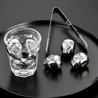 Special father’ day gift Skull shape Stainless steel Whiskey Stones  Luxury wine gift set