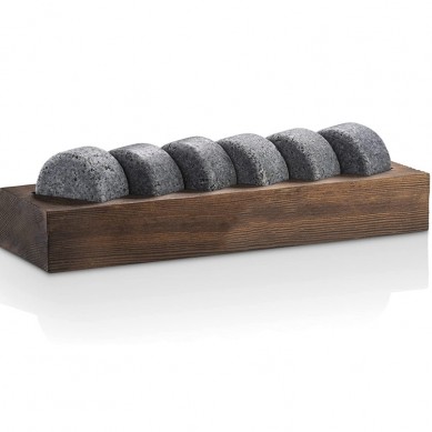 Round shape Whiskey Stone Gift Set  Handcrafted Premium Granite Round Sipping Rocks in wooden Storage Tray Unique Gift
