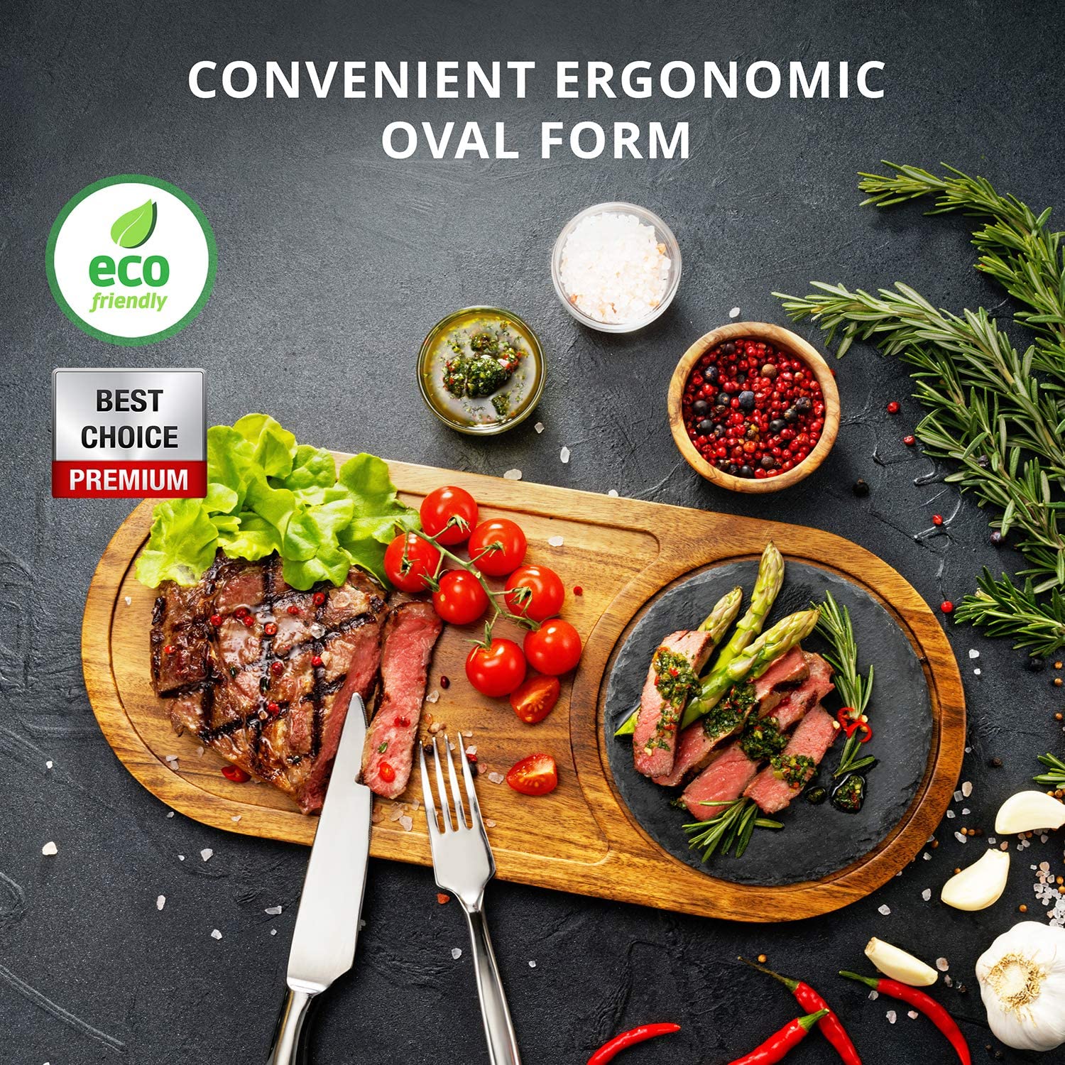 Good Wholesale VendorsStone Bowl - Nature wooden tray and slate plate gift set  Cutting Board with Juice Groove Oval Dinner Plate – Shunstone