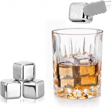 Whiskey Stones Stainless Steel Metal Ice Cube Reusable Cooling Whiskey Rocks Chilling Stones Scotch  Bourbon Drinking Gifts Set for Men