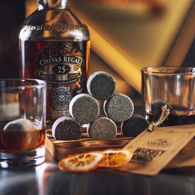 Colorful Round shape whiskey stone drinking rocks granite unique by wooden tray