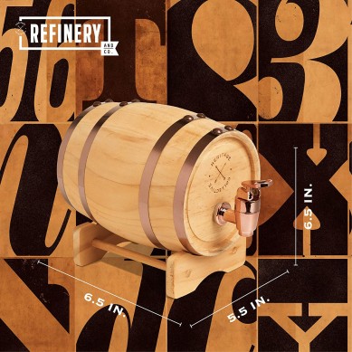 Wood Whiskey Barrel Dispenser for Serving and Entertaining Table Home