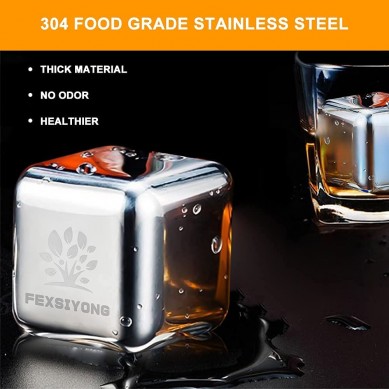 Whiskey Stones Whiskey Extra Large Reusable Ice Cube Made of 304 Stainless Steel