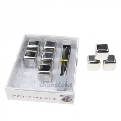 Reusable Stainless Steel Whiskey Stones Ice Cubes Chilling Stones with Tongs Storage Box