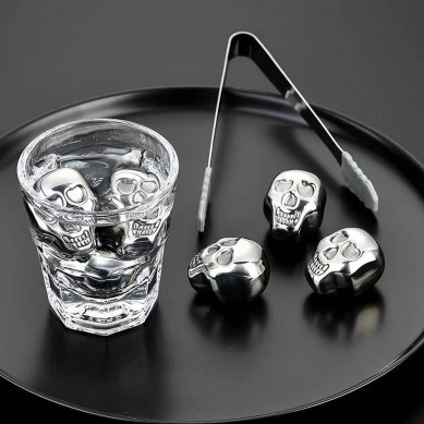 Funny Gifts skull shape Stainless Steel Whiskey Stones Reusable Ice Cube for Men