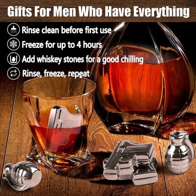 Reusable Stainless Steel Whiskey Stones for Drinks gun and bomb Shaped Set