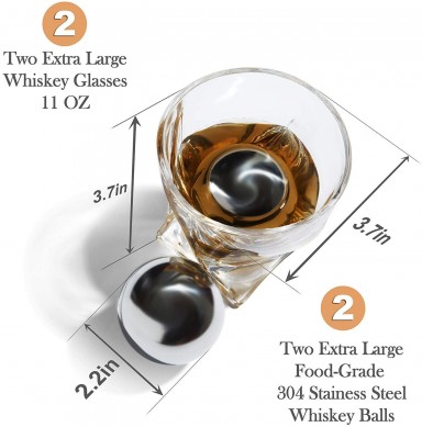 stainless Steel Whiskey stone Balls Whiskey Glasses Stone Coasters in Wood Box