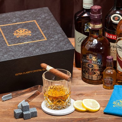 Whiskey Stone Gift Set Para sa Kalalakin-an Bourbon Glasses ug Stones Set With Gifts Box