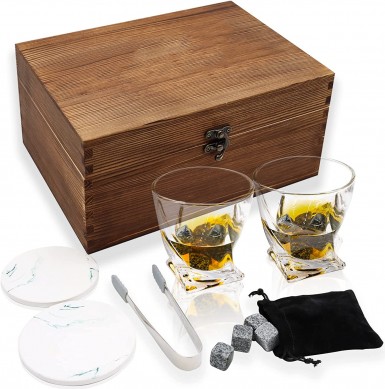 Amazon top seller whiskey stone set  Whisky glass wine Glasses 8 Granite Chilling Rocks bar mat in Wooden  Box