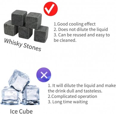 Whiskey Stones Chilling Ice Cubes 100% Pure Soapstone For Wine Gift in gift box