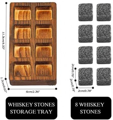 Reusable Natural Granite Whiskey Chilling Stones with Wooden Pallet Gift for Family  Friends in Christmas