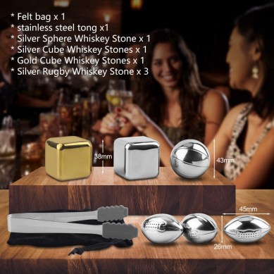 Luxury Whiskey Stones Gift Set different shape Stainless Steel 6 Set Christmas gift set