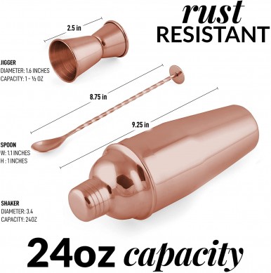 Large rose golden Stainless Steel Cocktail shaker Mixer Jigger Cocktail Spoon Bar Shaker Kit