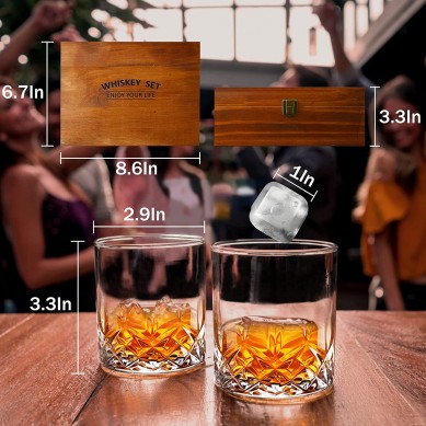 Bourbon Gifts for Men with 6 Stainless Steel Ice Cubes whisky glass wine opener accessories in wooden box