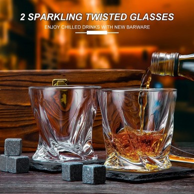 Custom logo twisted whiskey glass hand crafted wine glass whiskey stone slate coaster wine set