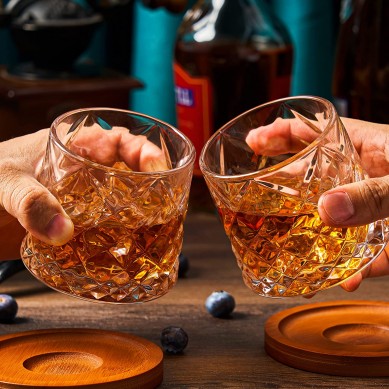 Whiskey glasses  rocks glasses with Rotatable coasters fashioned glass bar glasses for Drinking bourbon scotch cocktails,