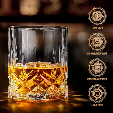 Whiskey Rocks Glass Crystal Bourbon Glasses Round Big Ice Ball Molds Old Fashioned Glasses for Scotch Cocktail Unique Gifts for Men