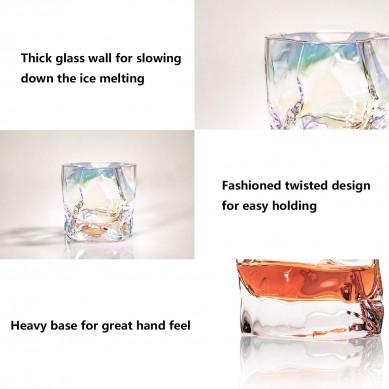 rainbow Rock Glasses Coasters Thick Twisted Whiskey Tumbler Glass for Perfect Whiskey Gifts for MEN