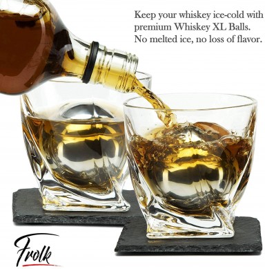 stainless Steel Whiskey stone Balls Whiskey Glasses Stone Coasters in Wood Box