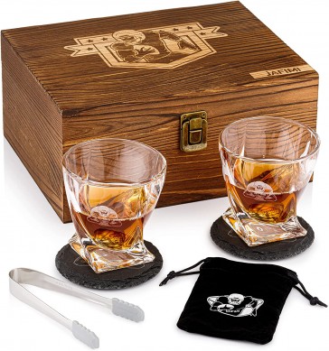 Stainless Steel  Whiskey Stones twisted whisky glass Luxury Wooden Gift Box Christmas gift set