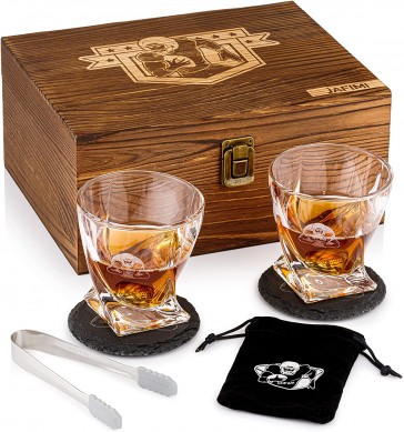 ສະແຕນເລດ Whisky Stones twisted whiskey glass Luxury Wooden Gift Box ຊຸດຂອງຂວັນວັນຄຣິດສະມາດ