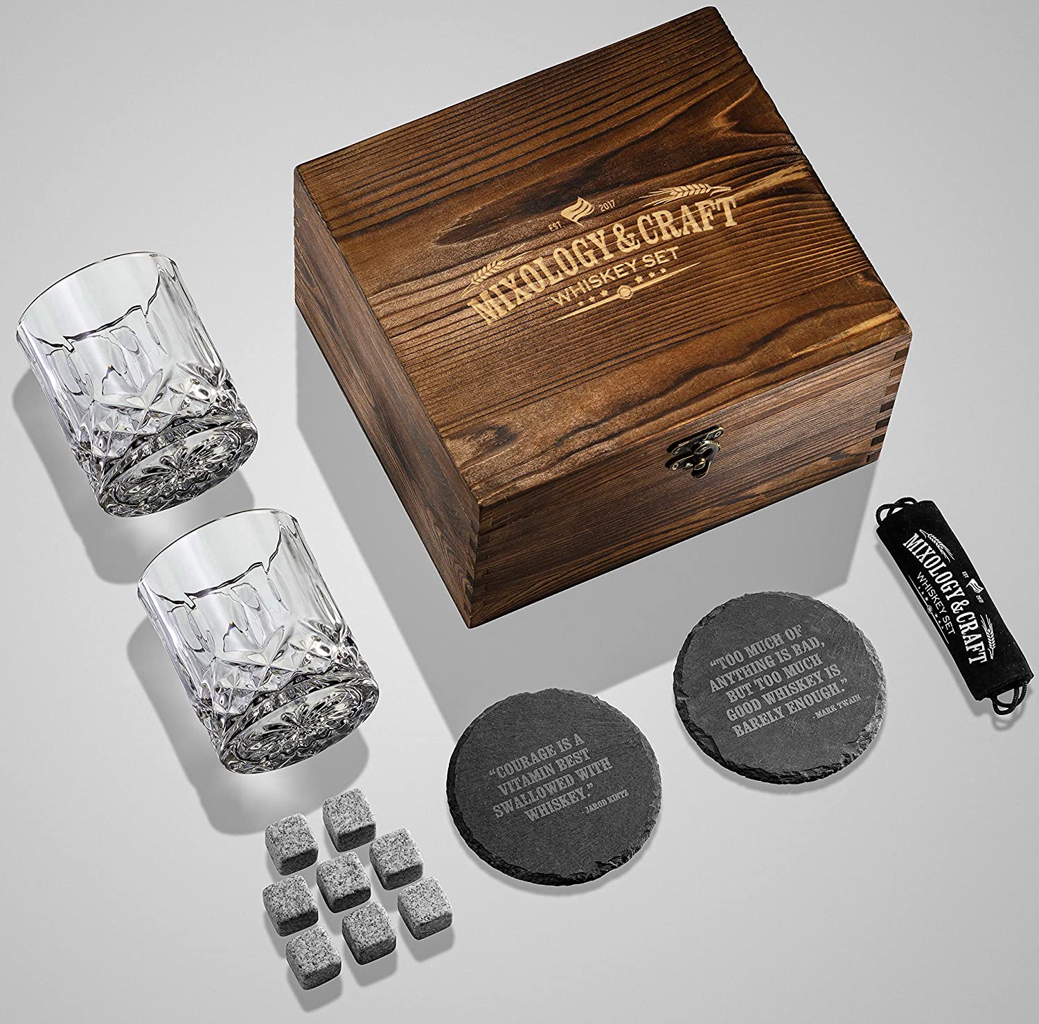 Whiskey Ball Whiskey Glass, Slate Coaster ice Ball Maker Mold Wood Box 