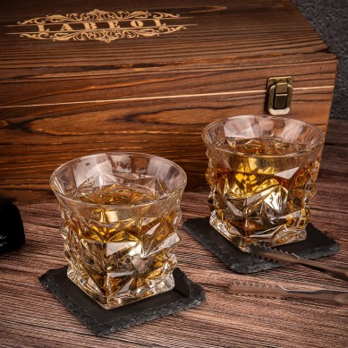 Whiskey Stones Whiskey Gift Sets for Men Whisky Glasses Reusable Stainless Steel Whisky Ball 2 Slate Coasters