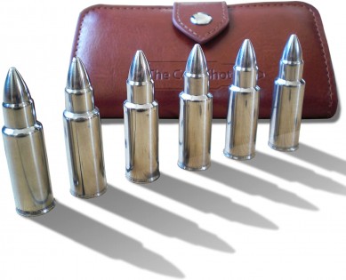 Stainless Steel Bullet Shaped Whiskey Stones in leather wallet bag