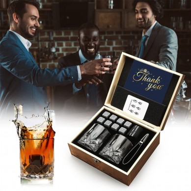 Whisky glass Scotch Glasses 8 Granite Chilling Rocks in Wooden Gift Box Burbon Present for Whisky Lovers