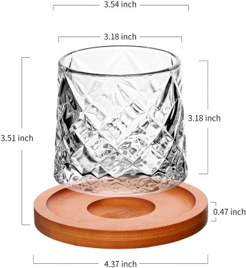 Whiskey glasses  rocks glasses with Rotatable coasters fashioned glass bar glasses for Drinking bourbon scotch cocktails,