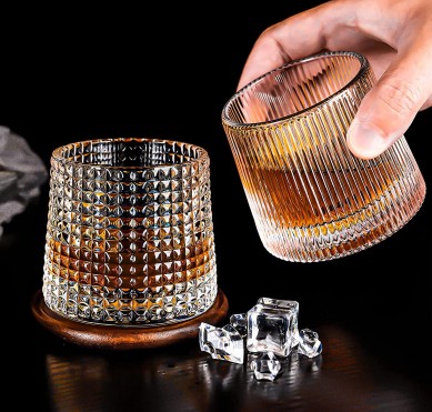 Crystal Whiskey Glasses Big Size Rotatable Drinking Bourbon Glasses Tumbler For Scotch  Cocktails, Coffee  Father’s Day Gift