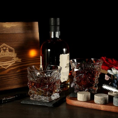 Whiskey Glass Set Granite Chilling Whiskey Rocks Scotch Bourbon Whiskey Glass Gift Box Set