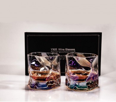 Arc-en-ciel Rock Glasses Coasters Thick Twisted Whisky Tumbler Glass for Perfect Whisky Gifts for MEN