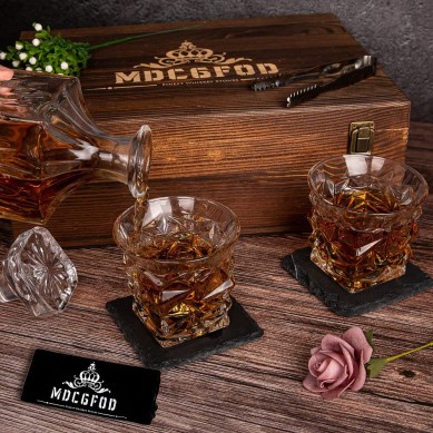 Whiskey Decanter Twisted Whiskey Glasses Stainless Steel Whiskey Balls Slate Coasters gift set