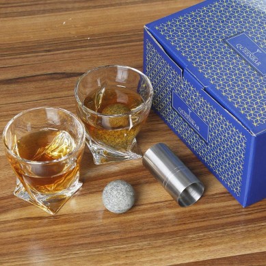 Pro luxury 10 oz old fashioned whisky glass tumbler granite whisky ball stone wine gift set