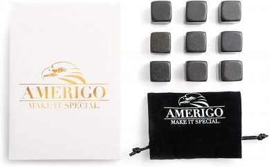 Whiskey Stones Gift Set of 9 Black Marble Whiskey Rocks