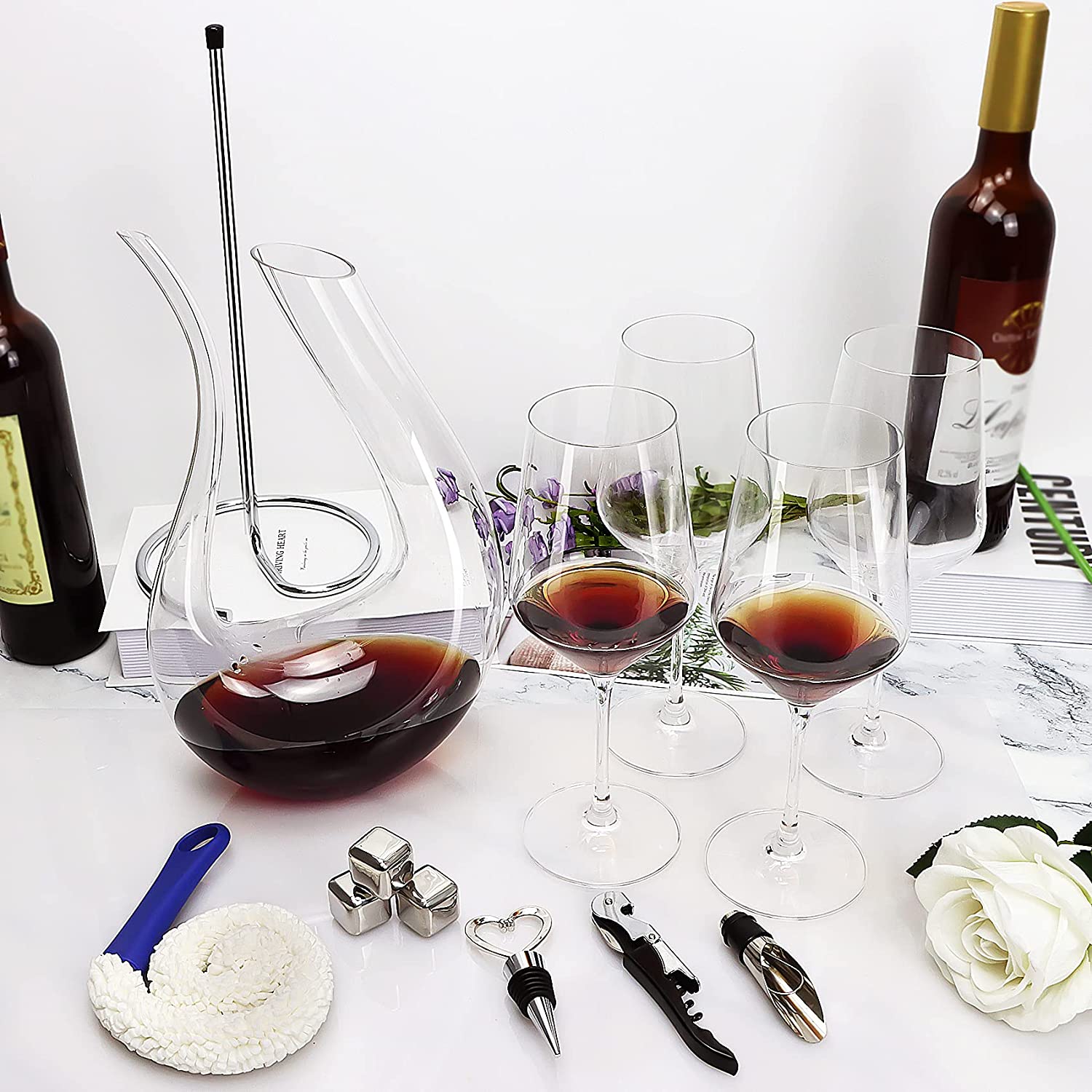 VASFFG Wine Decanter,Hand-Blown Crystal Glass Wine Carafe,Lead-free Crystal  Glass Wine Gift Set Accessories 1500ML