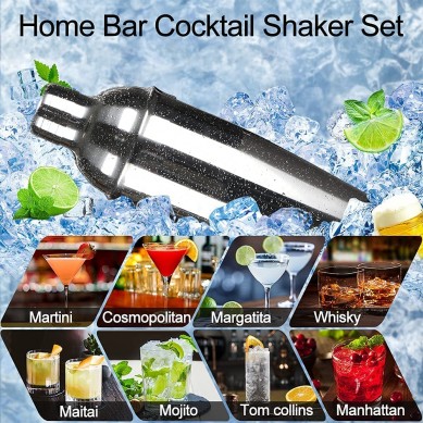 Perfect Home Bar Party Bartending Kit Cocktail Shaker Set with Bamboo Stand Martini Shaker Bar Tools Set