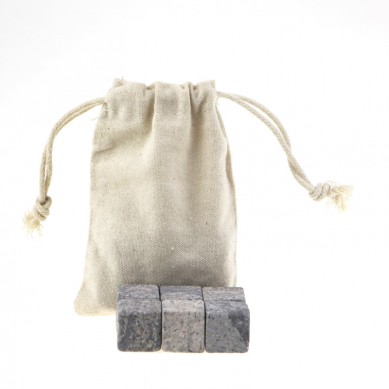 Eco-Friendly Feature Whiskey Ice Cube Stone in white cotton bag