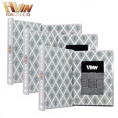 Popular whisky stone Set of 9 Grey Beverage Chilling Stones  with velvet bag in Magnetic Box with your Logo