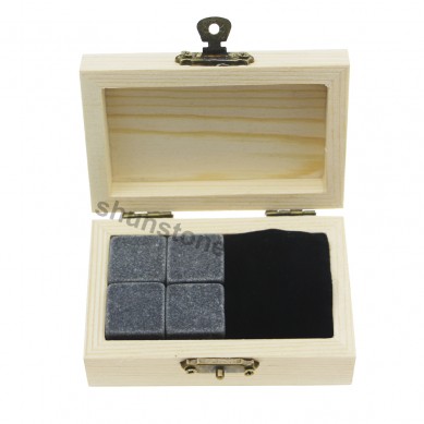 4pcs of whiskey chilling stone in the pine wooden small gift box for Father Men Gift