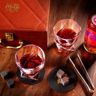 Whisky Stone Whiskey Glass Gift Leather Box Set with Coasters best gift for men