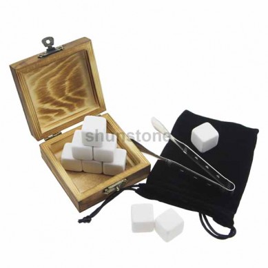 6pcs chilling stone whiskey stone gift Black velvet bags burning wooden boxes