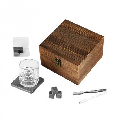 Shunstone 8oz Crystal Whiskey Glass and 6 Chilling Stone Rocks and Coaster Birthday Gift for Men Women