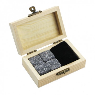 Log colour whiskey gift wooden box  4pcs of porphyry whiskey stones Small and Cheap Whiskey Stones Gift Set with 4 Stones and 1Velvet Bag small stone gift set
