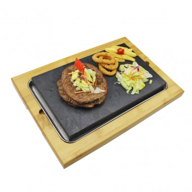 Extra Large Lava Hot steak Stone Tabletop Grill Cooking with bamboo Platter Indoor BBQ