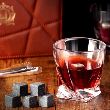 Amazon top seller Whiskey Stone Gift Set  Whiskey Glass in Leather Box Set