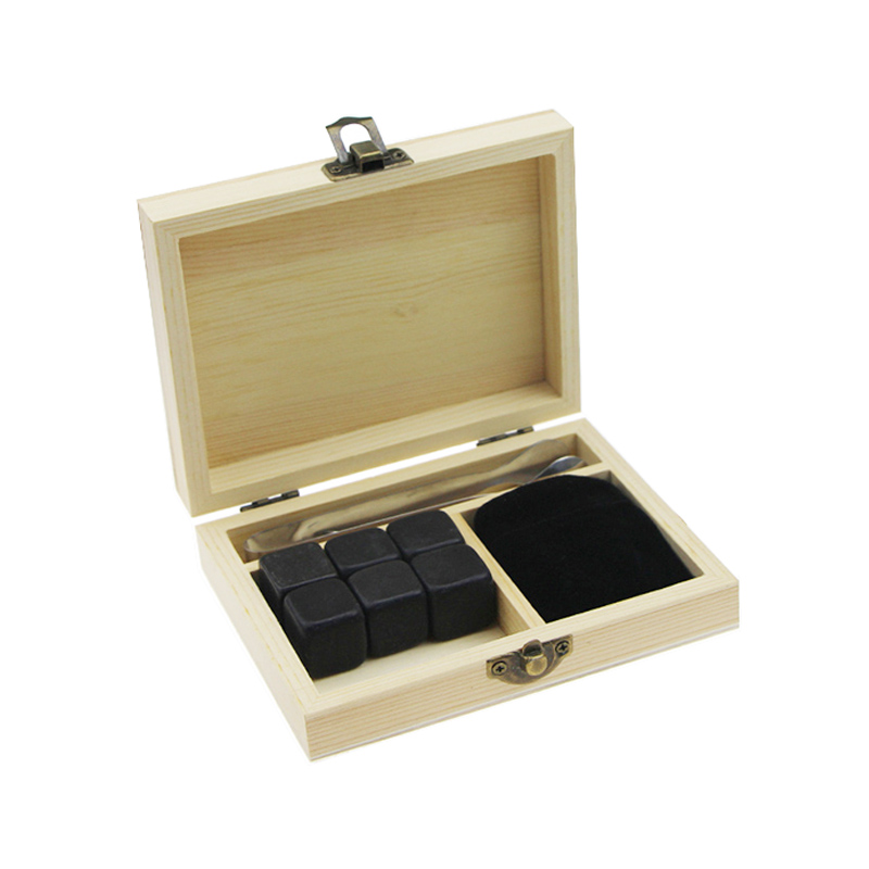 Factory made hot-sale Pine Wooden Box - 9 pcs of Black Polished Whiskey Stones Wine Gift Set with Tong and Bag from Shunstone China  – Shunstone