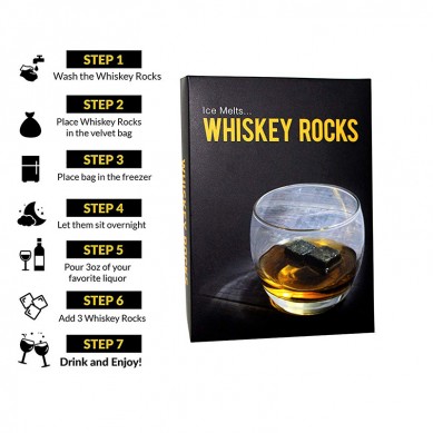 Whiskey Rocks Premium Granite Whiskey Stones Set Black Set of 9 Whisky Stone
