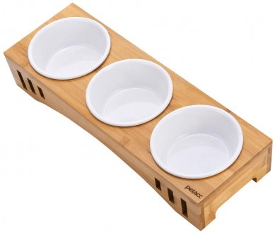 Perfect pet gift Pet Bowls bamboo Stand Feeder with 3 Melamine Bowls